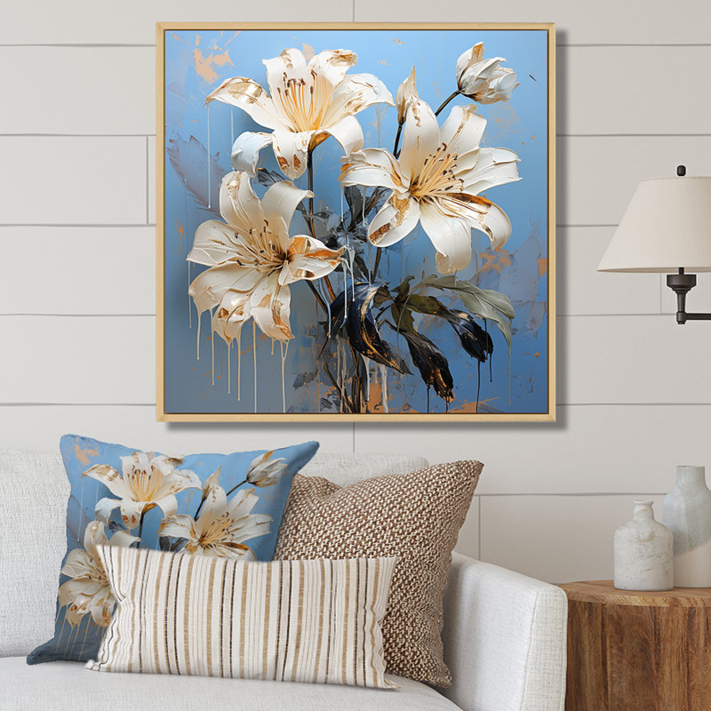 Radiant Serenade, pétales de lis sur toile, H 36 po x l 36 po x P 1,5 po, Cadre naturel flottant