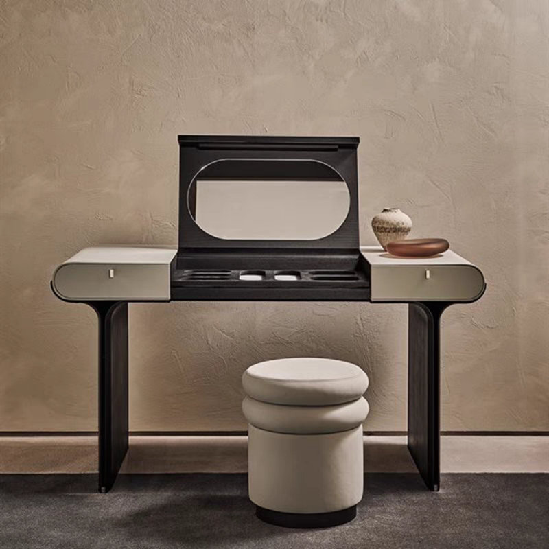 High-End Clamshell Dresser, Khaki/Black