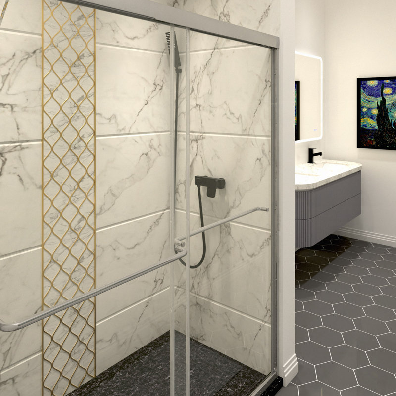 Porte de douche coulissante chromée l 56 à 60 po x H 70 po