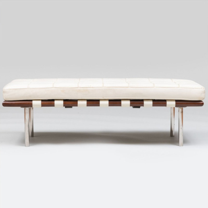 Banc rembourré en similicuir Schuler avec structure en bois de noyer - Siège d'entrée moderne
