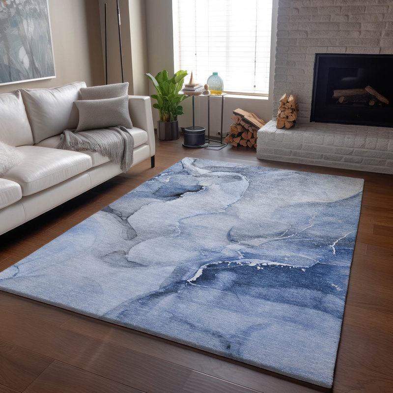 Premium Machine Washable Cerrito AMF521 Blue Rug, Rectangle 10' x 14'