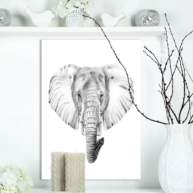 «Elephant in Black and White», reproduction d'art sur toile tendue, H 20 po x l 12 po x P 1po