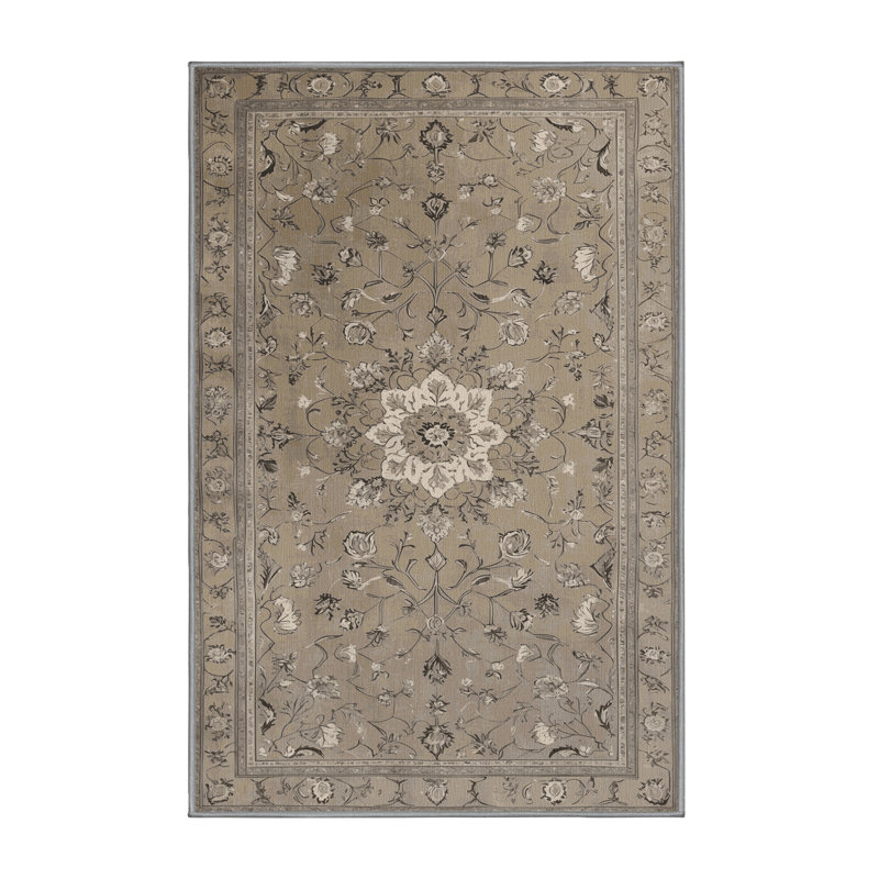 Machine Washable Tabriz Gray Area Rug, Rectangle 3' x 5'