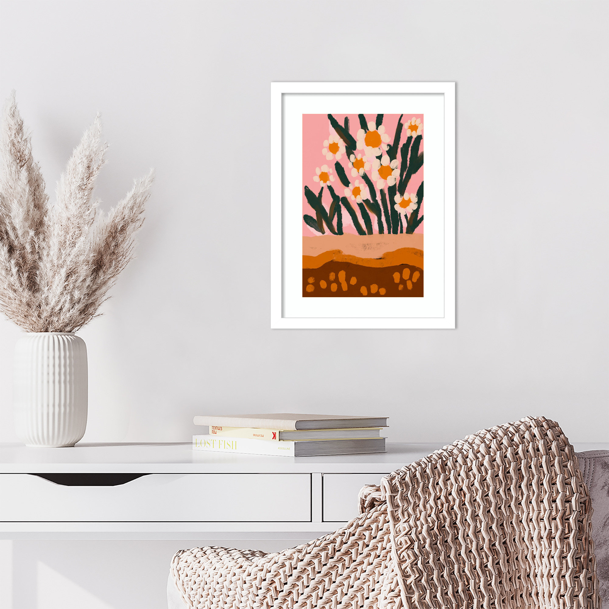 Pastel Flower Impression No 3, 17" H x 13" W, White