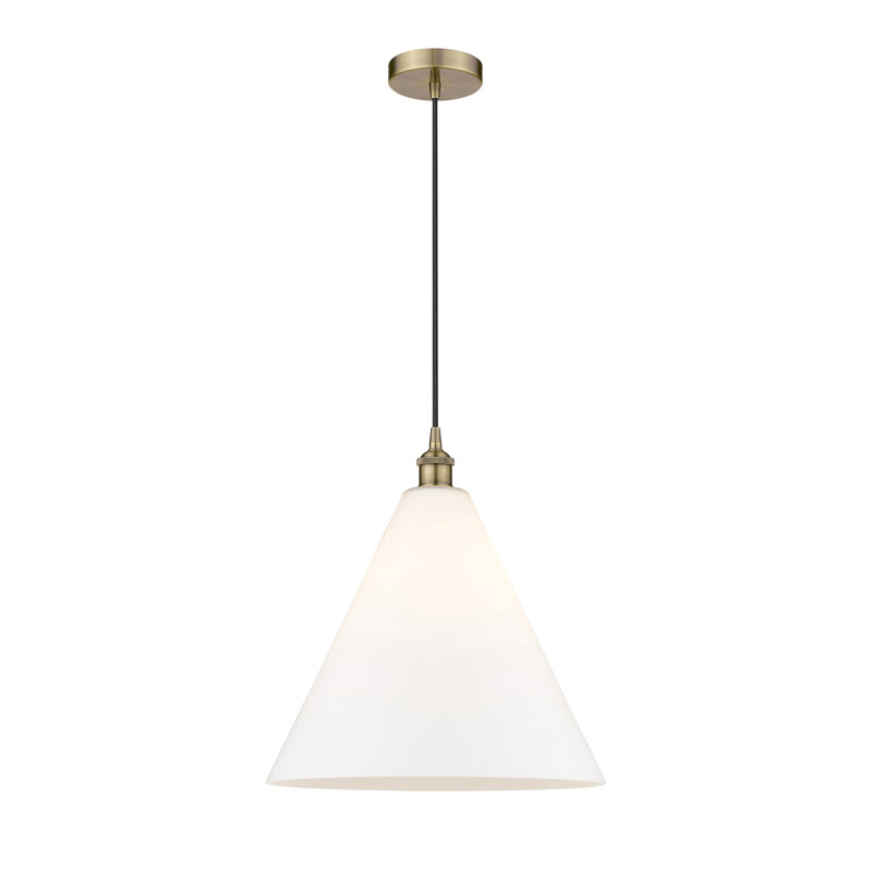 Luminaire suspendu conique à 1 lumière Bluford, Blanc mat, Laiton antique, H 18 po x l 16 po x P 16 po