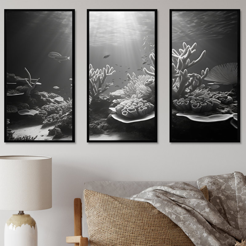 Ensemble de décorations murales corail noir et blanc, Cadre flottant noir, H 28 po x l 36 po x P 1 po
