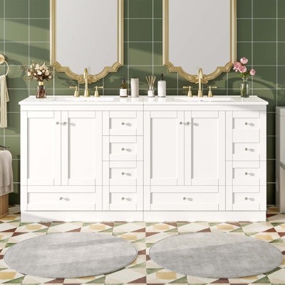 Meuble-lavabo autoportant de 72 po de style Shaker avec lavabo en céramique, tiroirs à fermeture en douceur et portes à fermeture en douceur