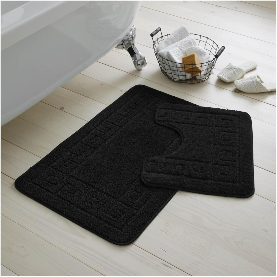 Bath Mat Set 2 Piece Machine Washable For Bathroom, Jacquard Greek Non Slip Quick Dry Shower Rugs & Bathtub Mats, Highly Water Absorbent 100% Polyprop