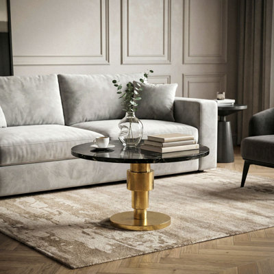 Round White Marble Coffee Table with Silver Aluminium Base