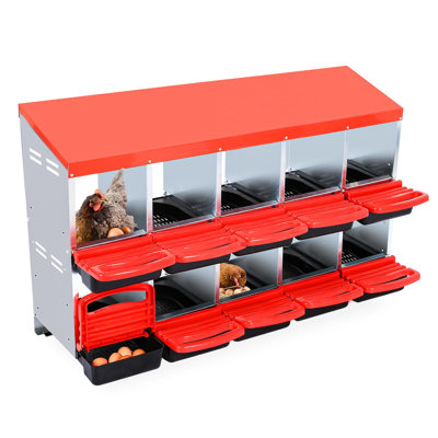 Chicken Nesting Box, 10 Compartments Nesting Boxes for Chickens, Chicken Laying Boxes, Roll Away Nesting Box for Chickens Laying Egg with Lid Cover to Protect Eggs, Red