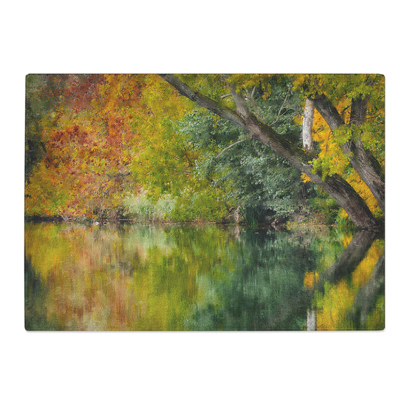 Autumn Forest Lake Painting Chopping Board, 0.4cm H x 29cm W x 39cm L