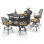  Ensemble de bar d'extérieur 5 pièces avec table de patio en aluminium coulé à 3 niveaux et demi-lune de 75 po et 4 tabourets pivotants rembourrés, grand ensemble de bar pour l'extérieur pour jardin, cour et terrasse
