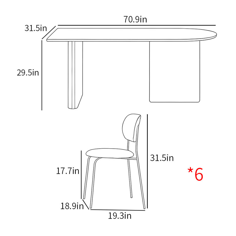 Ensemble de table de salle à manger moderne à base en bois massif, H 29,5 po x L 70,9 po x l 31,5 po