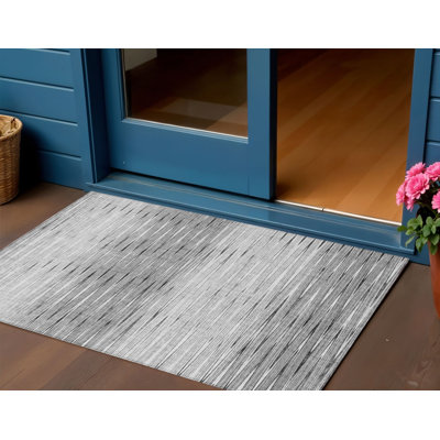 3' X 5' Gray And Charcoal Abstract Washable Indoor Outdoor Area Rug
