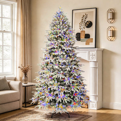 Holiday Aisle Signature Flocked Balsam Fir Artificial Christmas Tree with Dual-Color 10-Function LED Lights