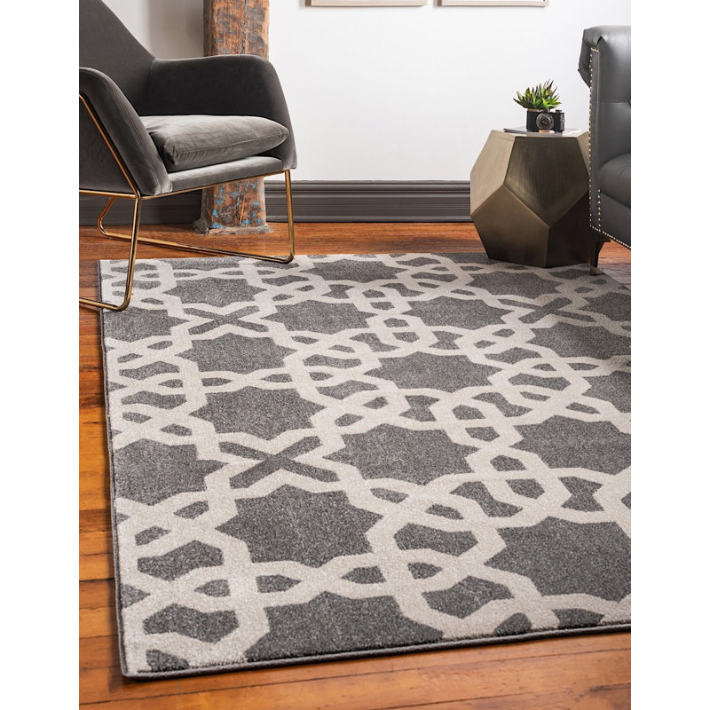 Tapis gris à motif géométrique Theodora, Rectangle 3 pi 3 po x 5 pi 3 po