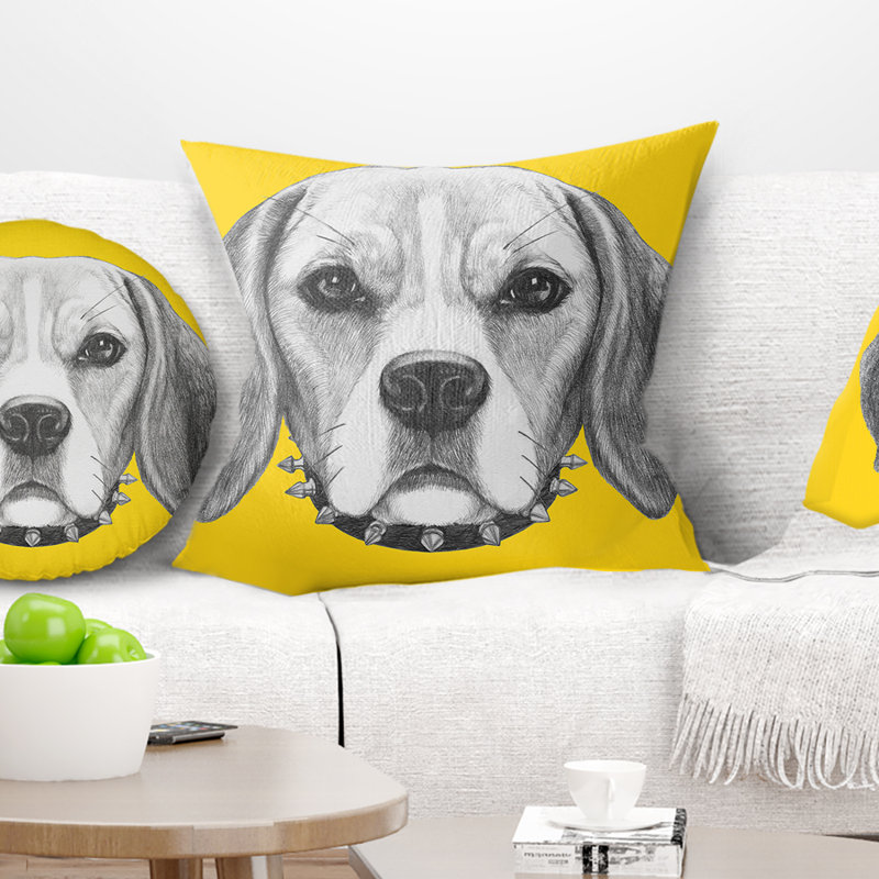 Coussin de beagle pour chien amusant avec collier animal, 18 po x 18 po, Coussin décoratif