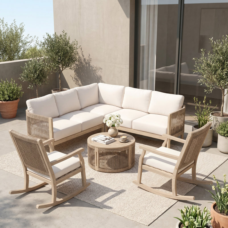 Ensemble de conversation pour patio en bois d'acacia 7 personnes Dayon