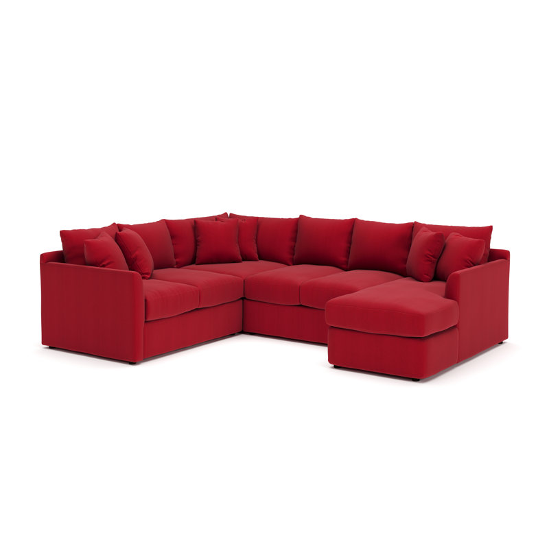 Cecelia 119" W Sinuous Springs 6-Person 3-Piece U-Shaped Sectional, Bayou Flame Canvas, Right Hand Facing