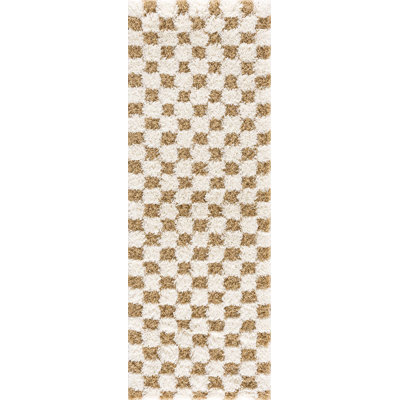 Atiran Checkered Plush Pile Brown Area Rug
