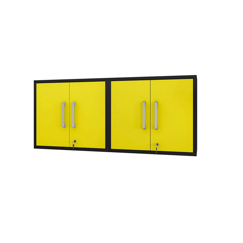 Armoire de garage flottante moderne Eiffel 28 "avec tablettes amovibles Eiffel, Noir mat / jaune