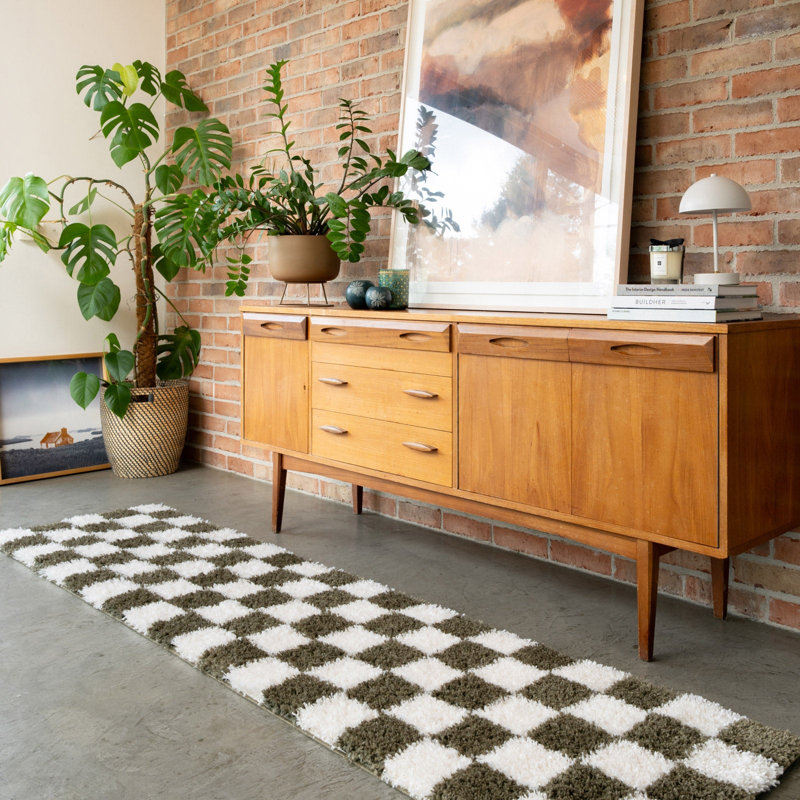 Runner Chequered Machine Tufted Shag Area Rug, 80cm x 300cm