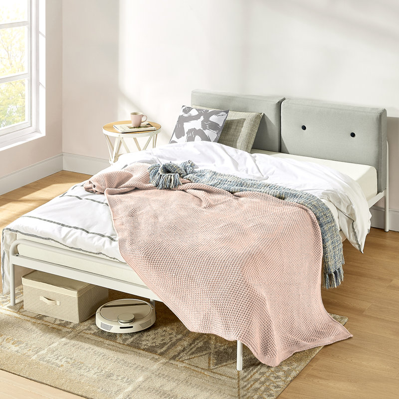 Maggie Upholstered Metal Platform Bed, Sky Gray, King