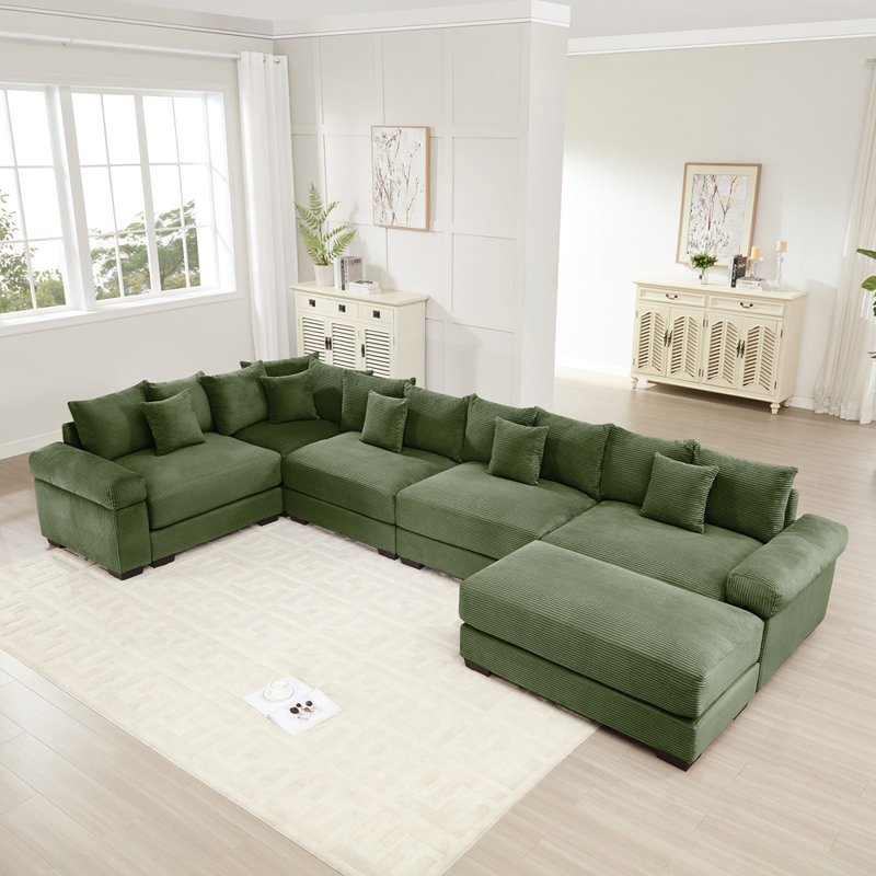 Canapé modulaire surdimensionné surdimensionné en nuage, canapé modulaire convertible, accoudoirs très larges avec méridienne, tissu velours côtelé de qualité supérieure, conception ergonomique, assemblage facile, pour le salon