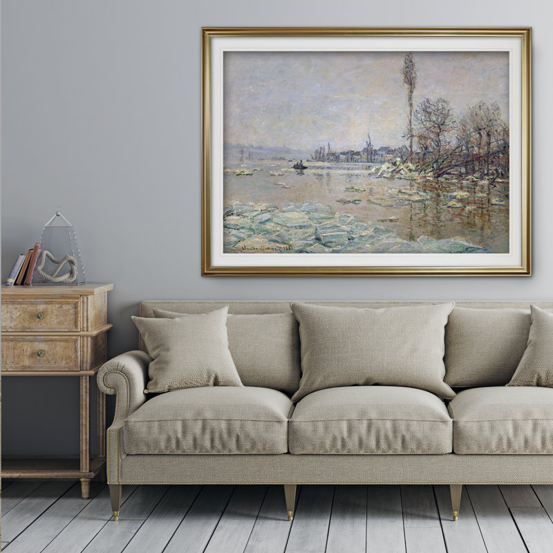« rupture de glaçons » par claude monet, reproduction de peinture à l’huile, H 27 po x l 39 po x P 2 po, Cadre doré