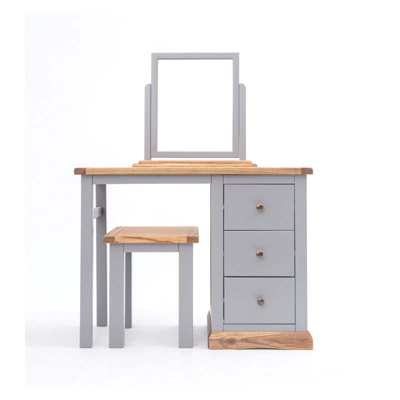 Midkiff Dressing Table with Mirror, Natural/Grey/Gold
