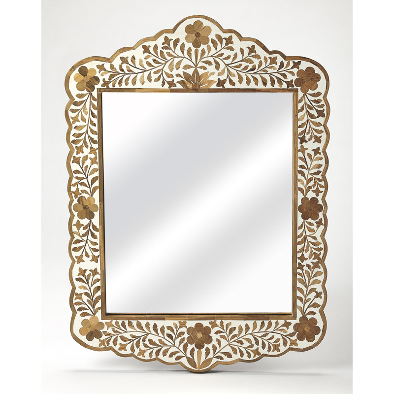 Ren Botanic Bone Inlay Traditional Distressed Accent Mirror, Brown
