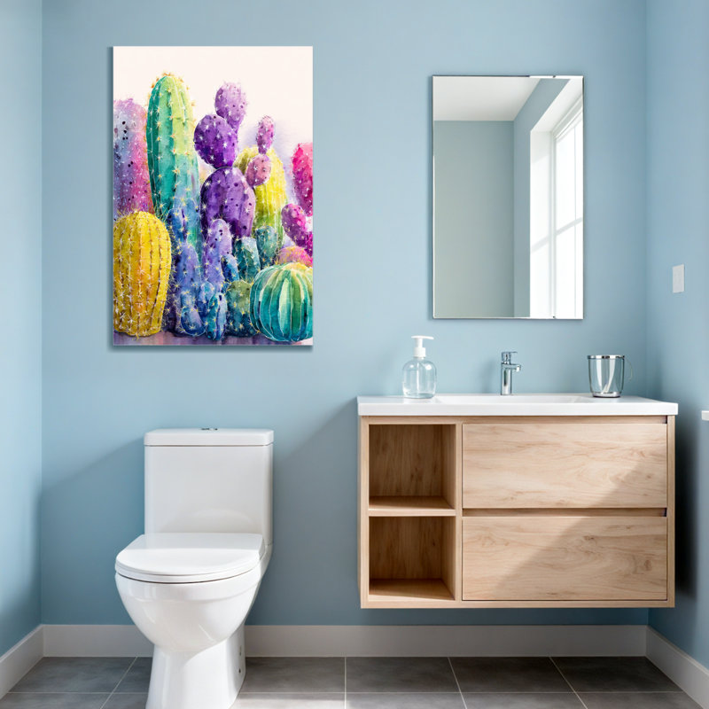 Plantes et fleurs, impression de cactus colorés à l'aquarelle, H 40 po x l 28 po