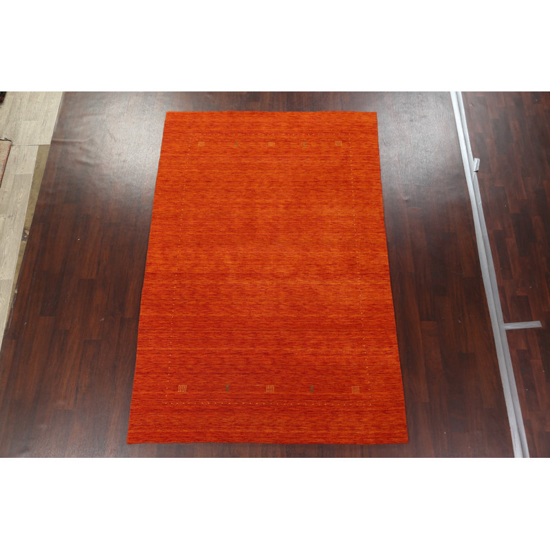 Tapis orange en laine Gabbeh noué à la main 6 x 10