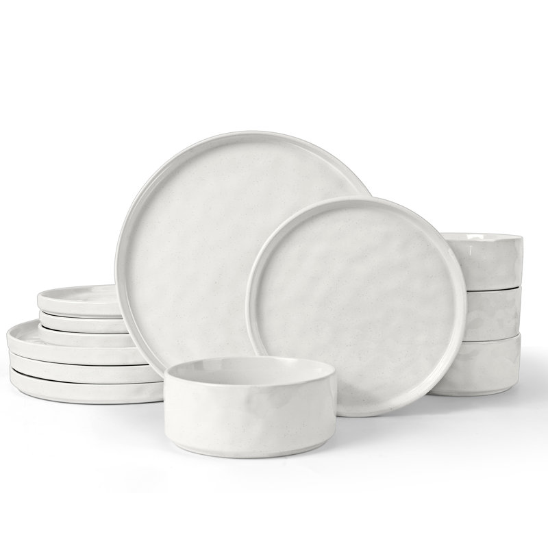 Usha Piece Stoneware Dinnerware Set - Service for 4, Pearl White
