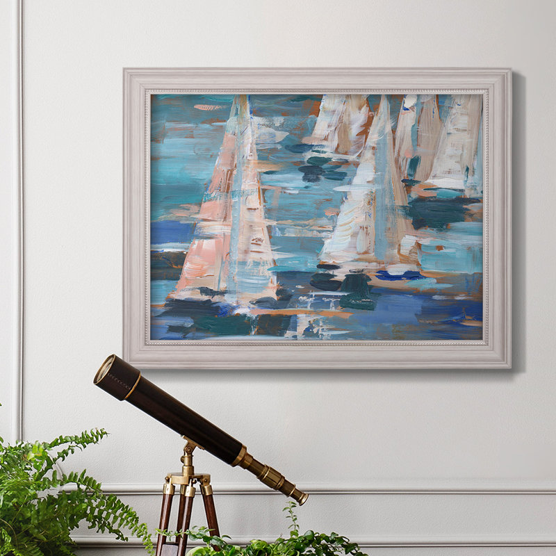 Pop Regatta I, Pas de tapis, H 23 po x l 32 po x P 2,5 po, Toile encadrée beige avec coin fermé