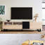 Meuble télé 80 po avec rangement double, capacité de divertissement moderne. Portes rabattables, trou de câble, tablette réglable et support pour téléviseur de 80 pouces, rangement. Porte multimédia, gestion, centre-118013380