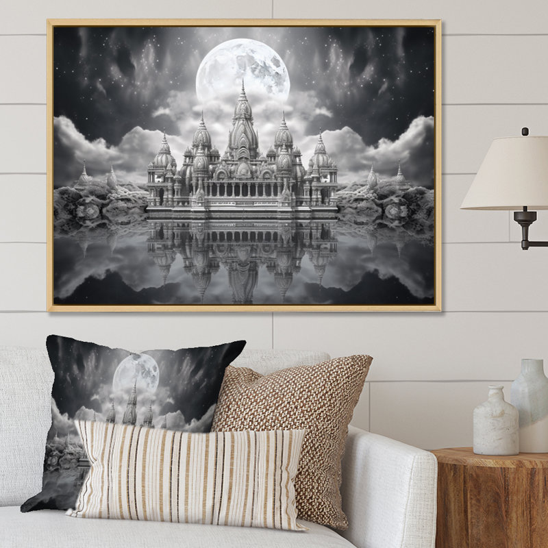 " Hinduisim Art Celestial Abode ", Natural Floater Framed, 16" H x 32" W x 1" D