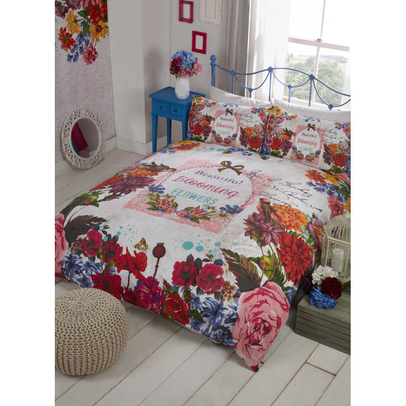 Alaysia Floral Bedding with Pillowcases, Double Duvet Cover + 2 Standard Pillowcases