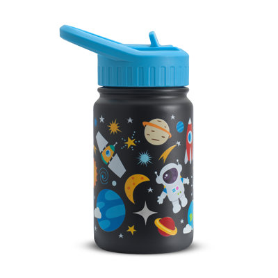 JoyJolt 12oz Kids Stainless Steel Vacuum Insulated Water Bottle with Straw and Lid, Space