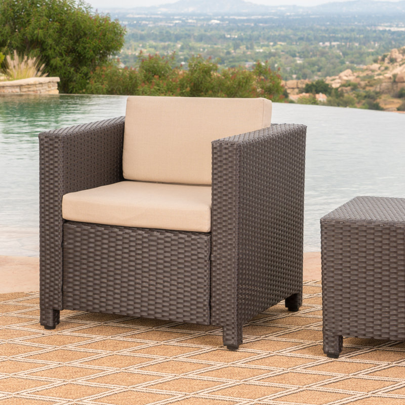 Bonnette 25.5'' Wide Wicker Patio Sofa with Cushions, Dark Brown