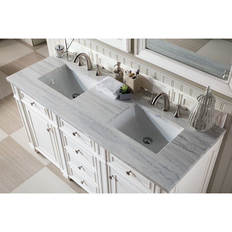 Bristol 60'' W Double Vanity, Bright White, Charcoal Soapstone, 8" Widespread