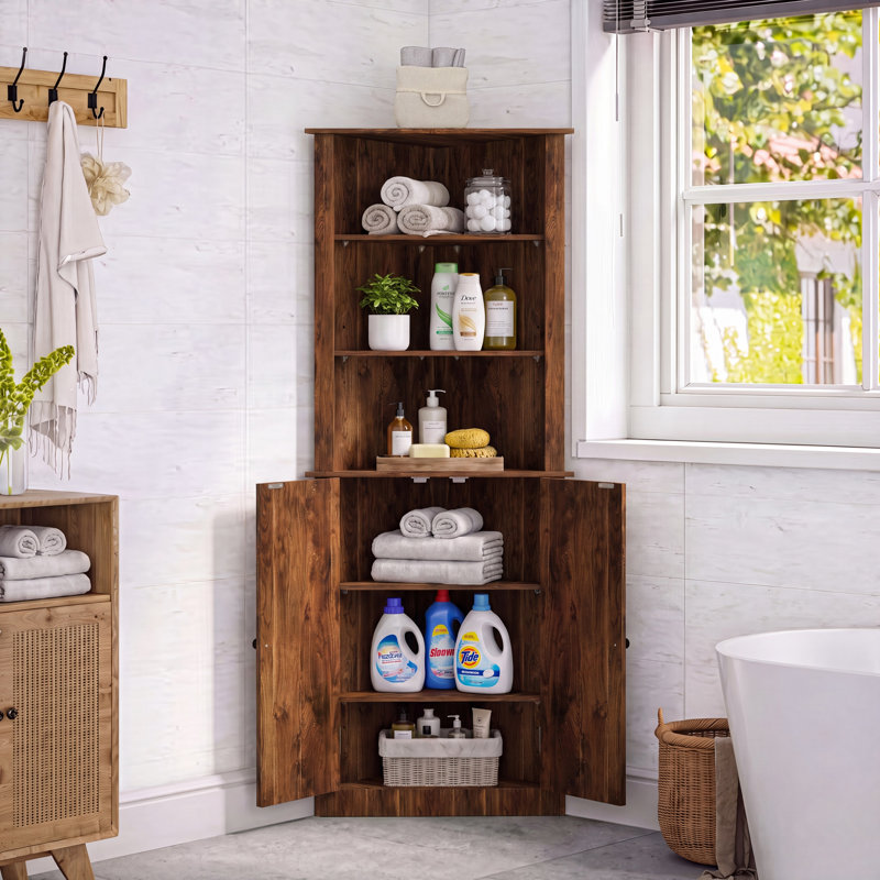 Armoire de coin avec tablette ouverte, Brun