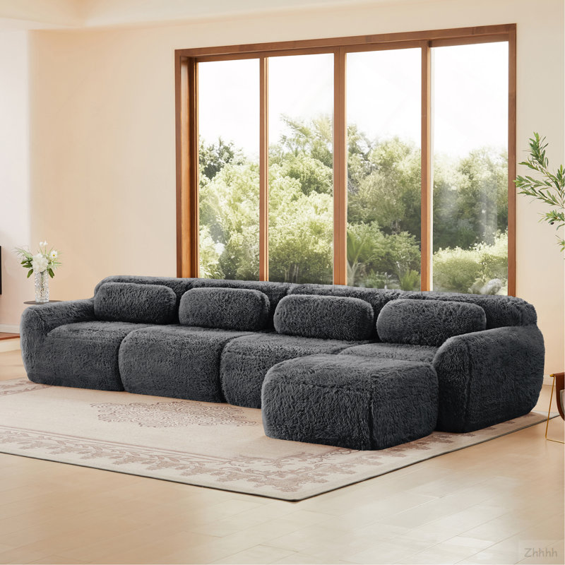 Tissu moelleux doux et moelleux en forme de L, canapés modulaires pour canapé modulaire, conception antidérapante en éponge haute densité 32D, connexion à boucle libre, aucun assemblage requis, pour les salons, gris foncé