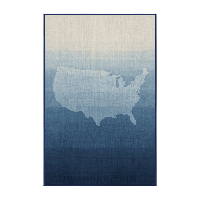 Machine Washable Karlov July 4Th Modern & Contemporary Abstract Rug in Gray – Navy Binding, 6x9