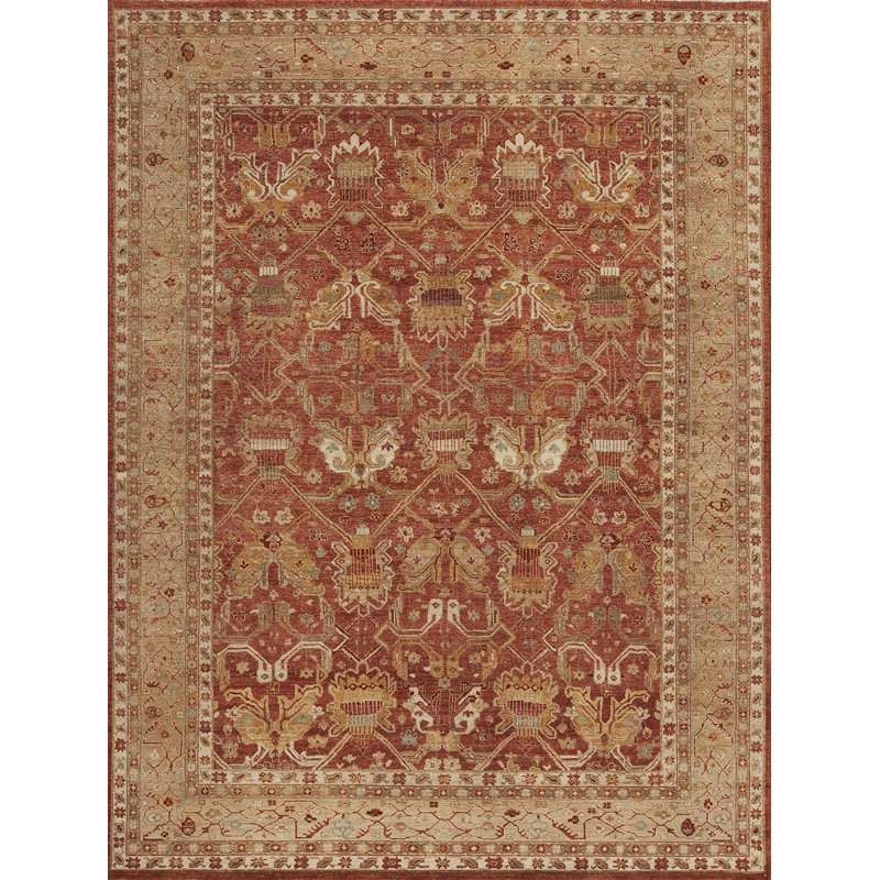 International Hand Knotted Wool Area Rug in Rust/Brown