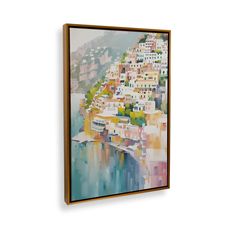 Port Cliffside Glow III, H 19 po x l 13 po, Toile avec cadre, Or poli