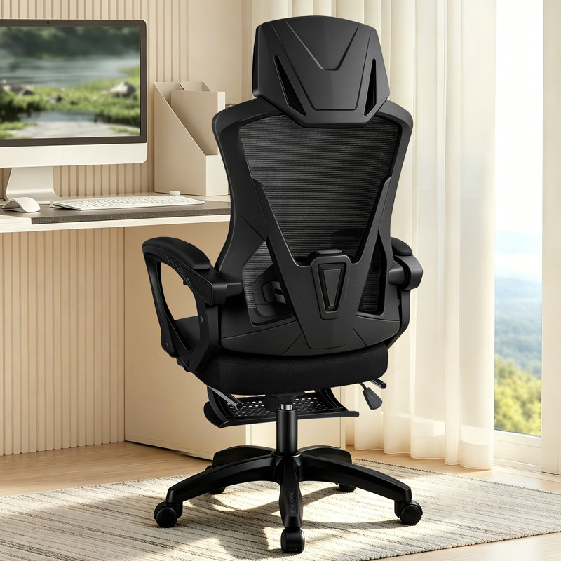 Office Chair with Headrest, Black, Black