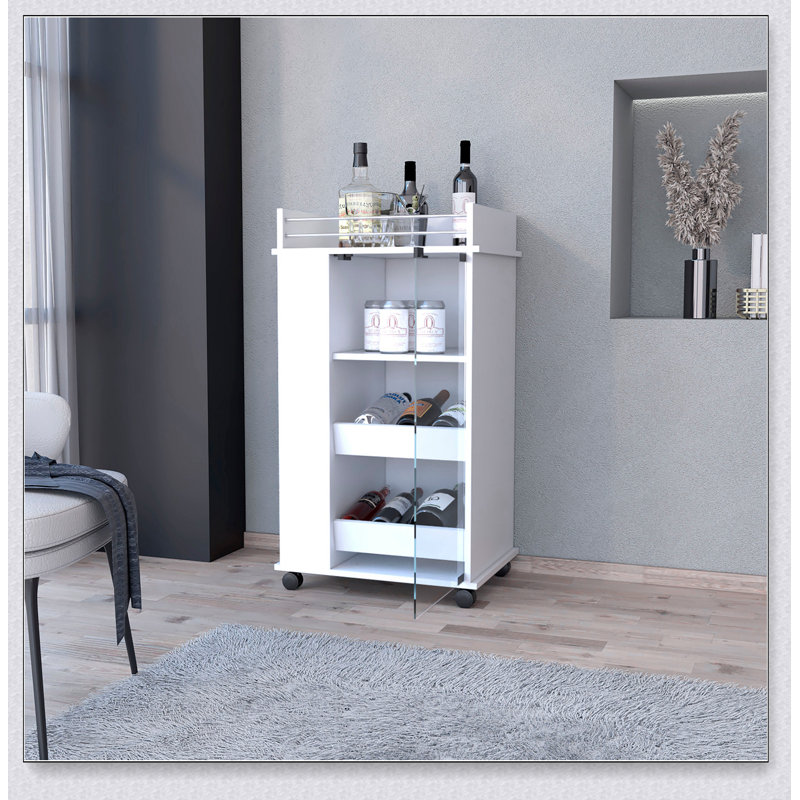 Chariot-bar avec porte en verre Willow Park, Blanc