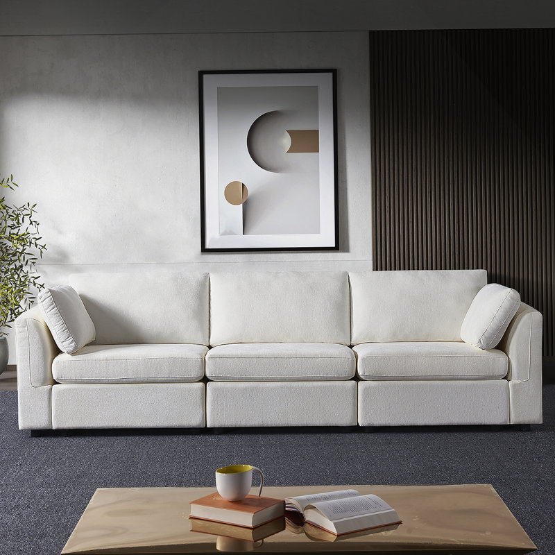 Comfortable Chenille Modular Sofa with Soft Seat and Back, Ideal for Relaxation, White