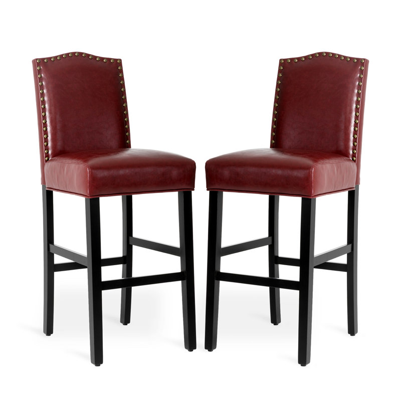 Tabouret de bar en cuir reconstitué avec dossier haut, Rouge